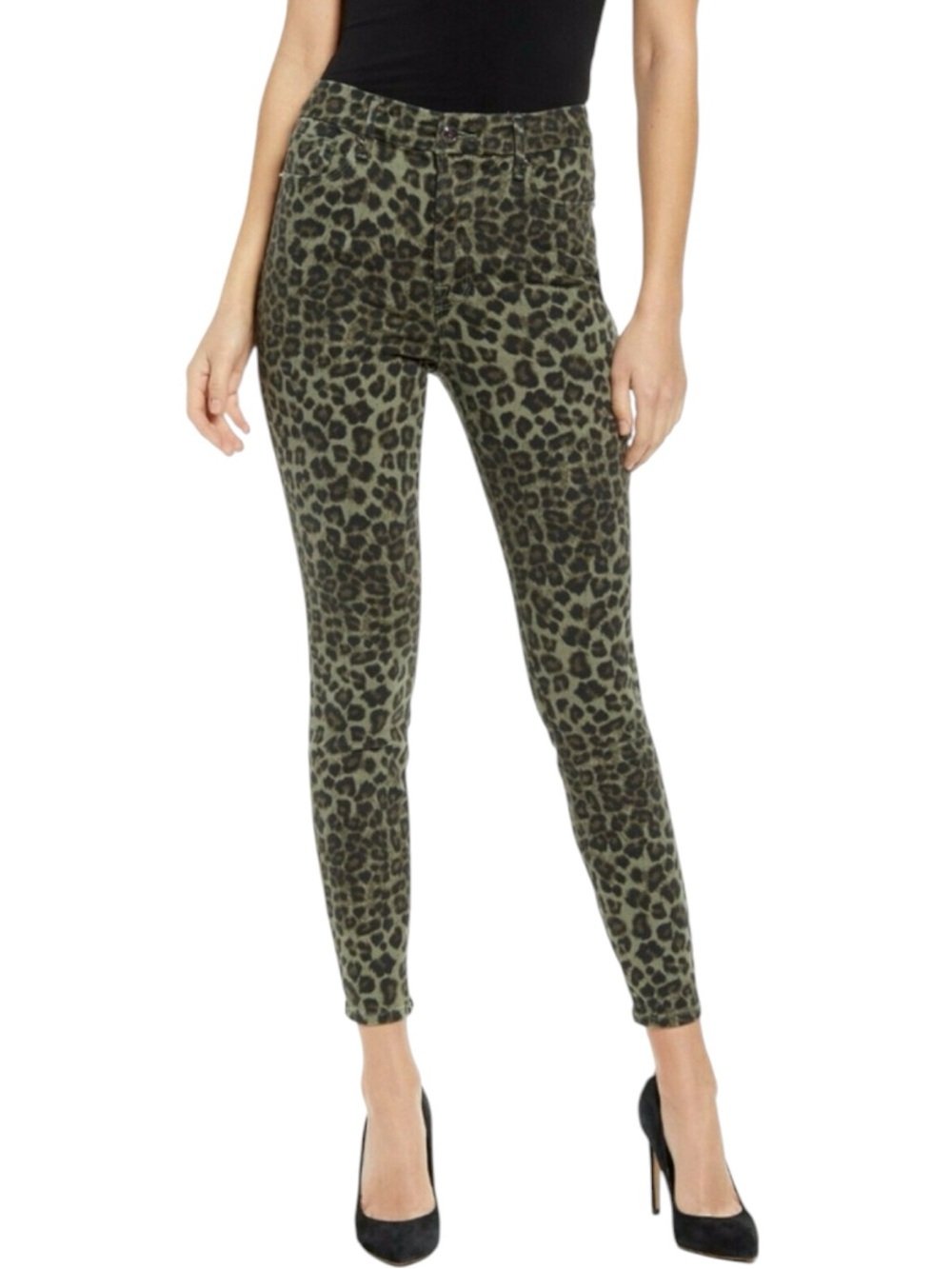 GOOD AMERICAN Good Waist Crop Jeans in Sage Cheetah Size 8/29 -- MOB WIFE VIBES